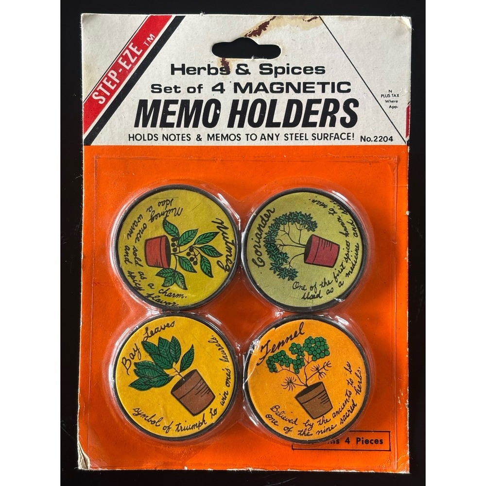 Vintage Magnetic Memo Holders Herbs & Spices NOS SEALED Step-Eze Fridge Magnets